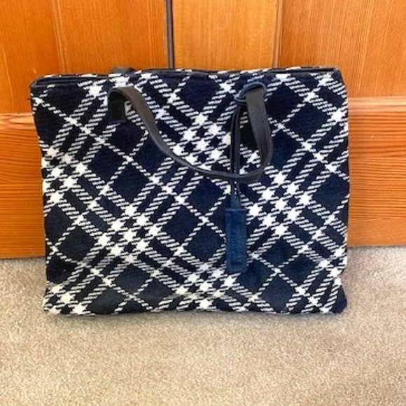 *Like New* Burberry London Wool Plaid Check Tote (Black and White) - Picture 1 of 5